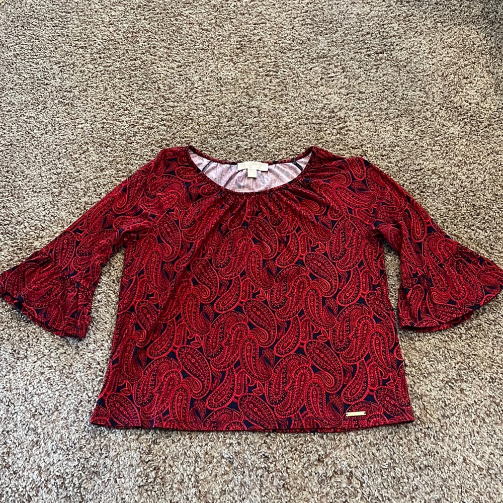 Michael Kors Women Shirt Top Medium Navy Blue Red Paisley
